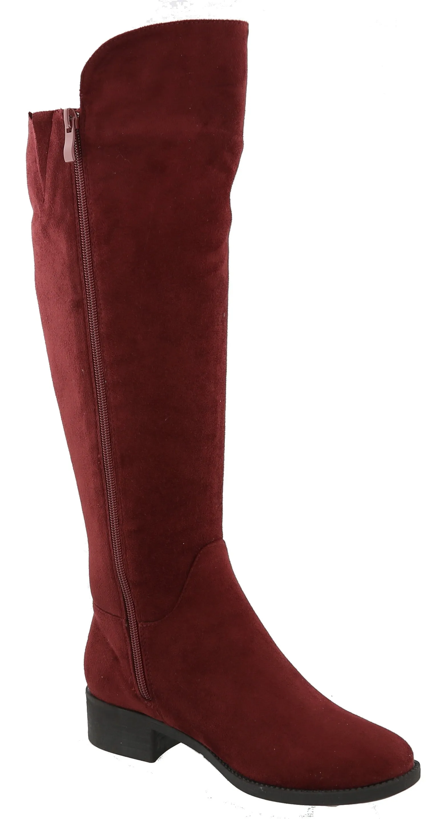 Top Moda Women's Buckle Zipper Over the Knee Riding Low Flat Heel Boot