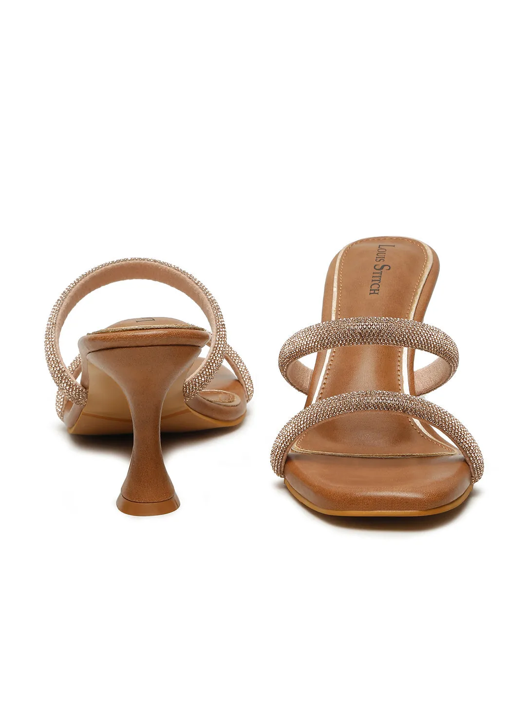 Women's Tan Open Toe Glitter Double Strap Lightweight Sandals