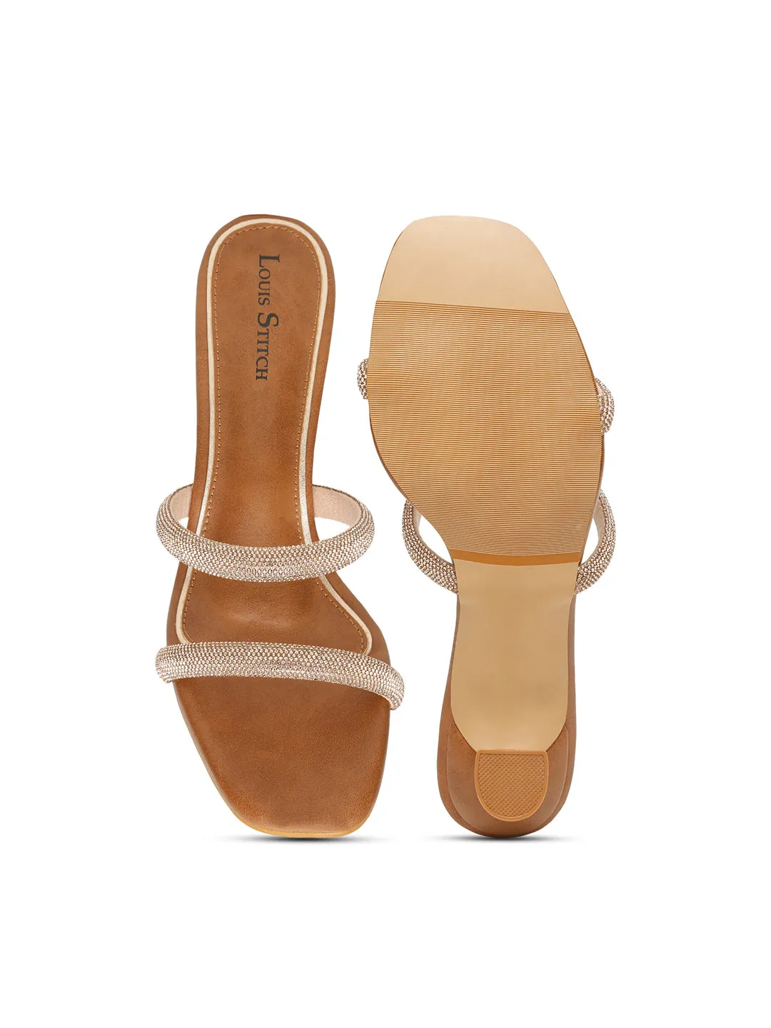Women's Tan Open Toe Glitter Double Strap Lightweight Sandals