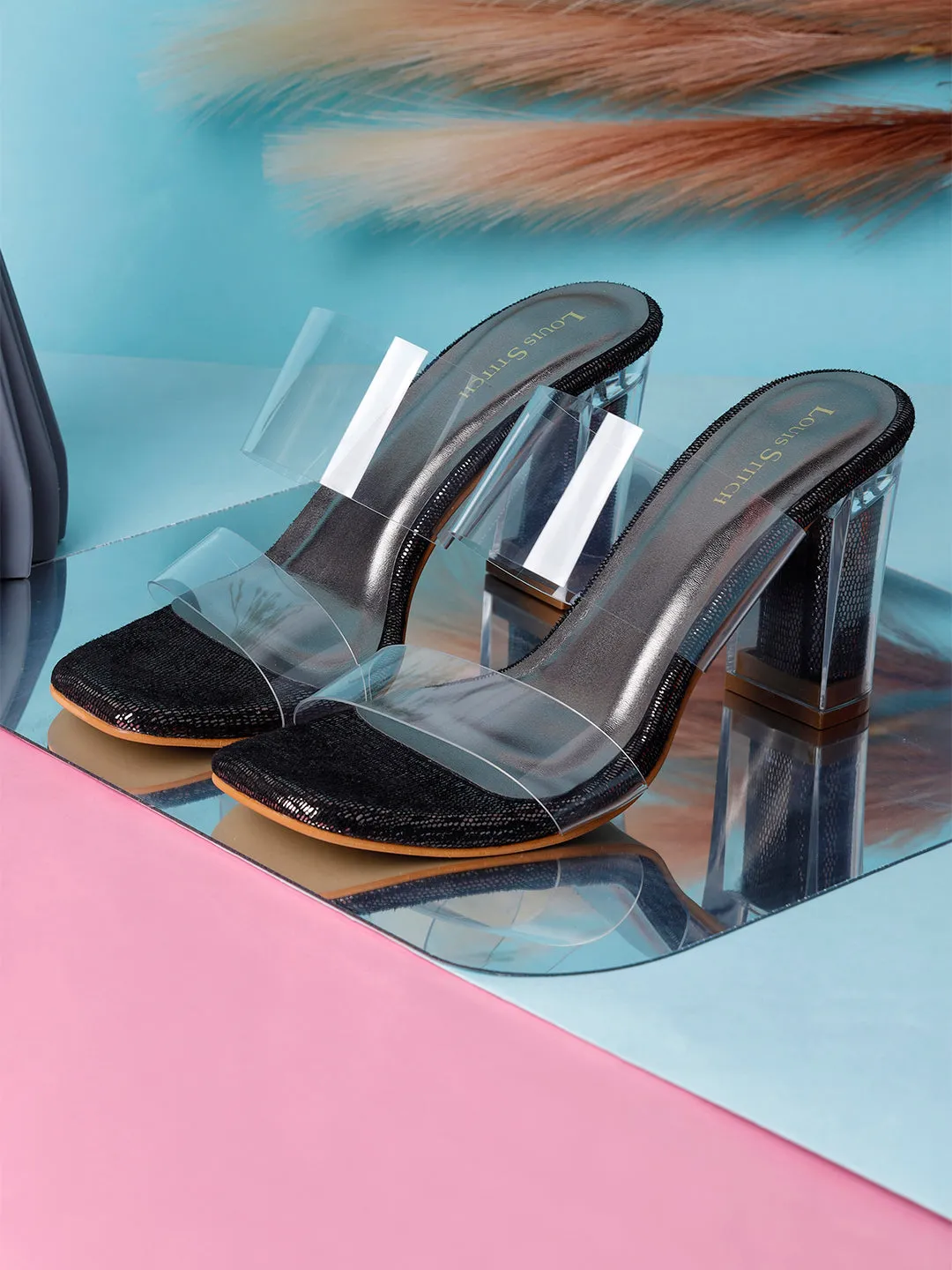 Women's Transparent Double Straps Black Lightweight Sandals
