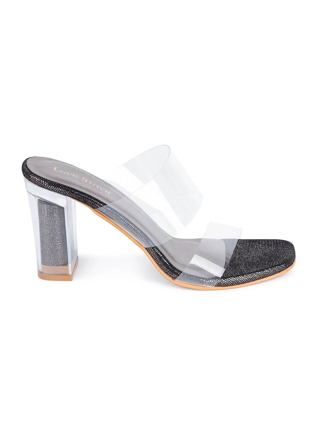 Women's Transparent Double Straps Black Lightweight Sandals