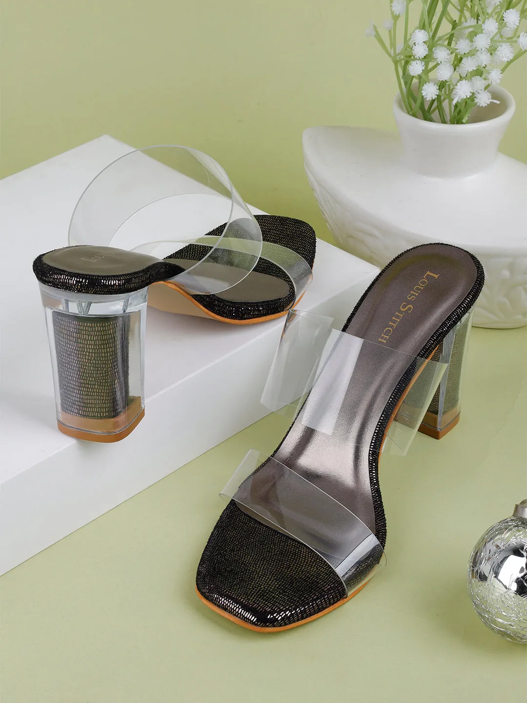 Women's Transparent Double Straps Black Lightweight Sandals