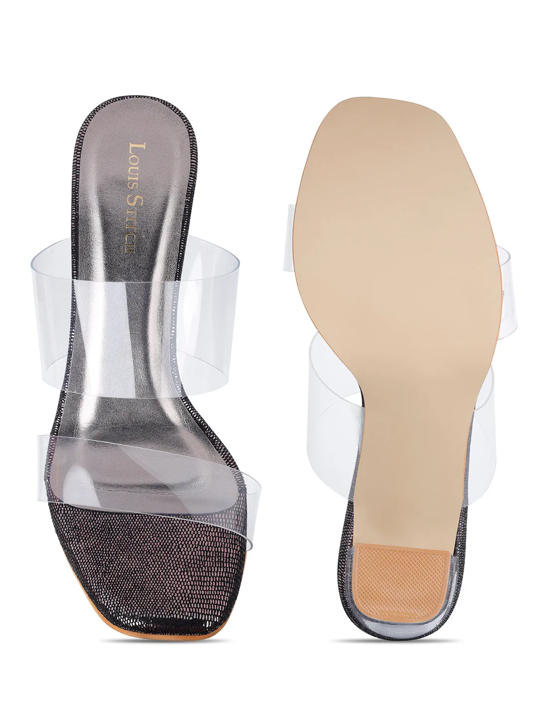 Women's Transparent Double Straps Black Lightweight Sandals